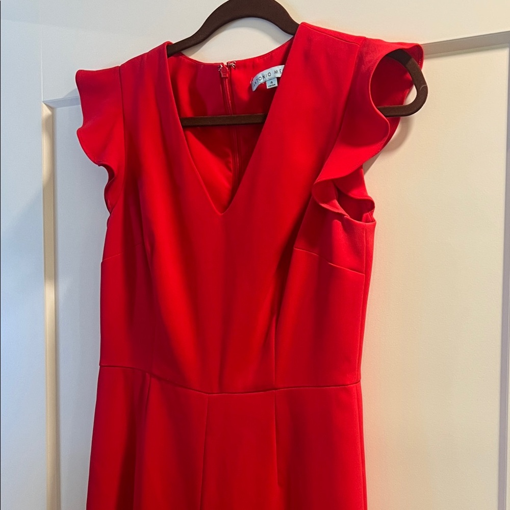 ANTONIO MELANI Red Ruffle Sleeve Mini Dress